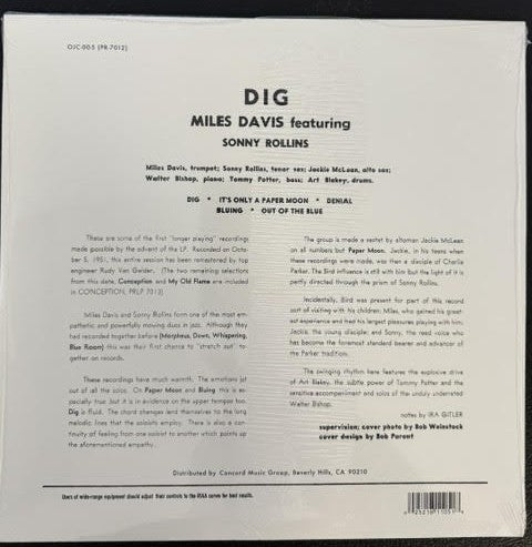 Miles Davis Featuring Sonny Rollins – Dig (Vinyl, LP, Compilation, Reissue, Remastered, Mono, 150 Gram, 2013, Original Jazz Classics OJC-005)