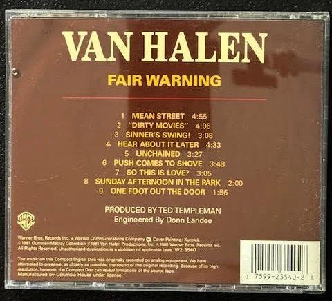 Van Halen – Fair Warning (CD, Album, Reissue, Warner Bros. 3540-2) - Maple City Music