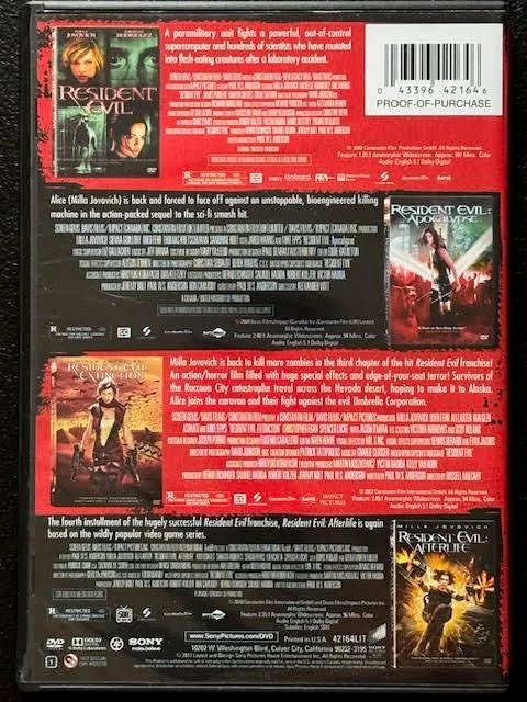 Resident Evil 4-Movie Collection Resident Evil • Resident Evil: Apocalypse • Resident Evil: Extinction • Resident Evil: Afterlife (Used) - Maple City Music