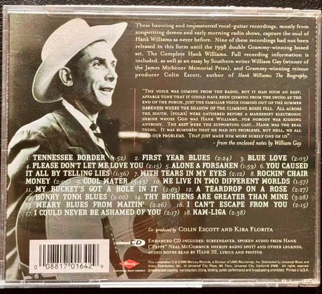 Hank Williams – Alone With His Guitar (CD, 2001, Mercury 088 170 164-2) - Maple City Music