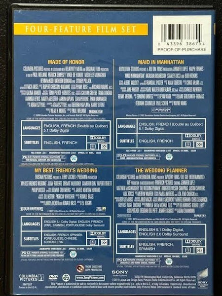 Romantic Comedy 4-Film Collection Made of Honor • Maid in Manhattan • My Best Friend’s Wedding • The Wedding Planner (Used) - Maple City Music