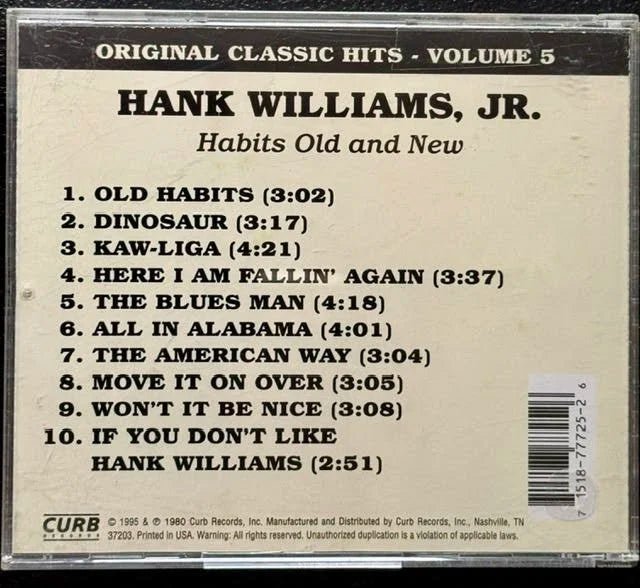 Hank Williams, Jr. – Habits Old And New (CD, 1995, Curb Records D2-77252) - Maple City Music