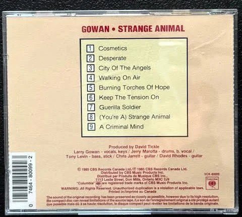 Gowan – Strange Animal (CD, 1986, Columbia CK-80099) - Maple City Music