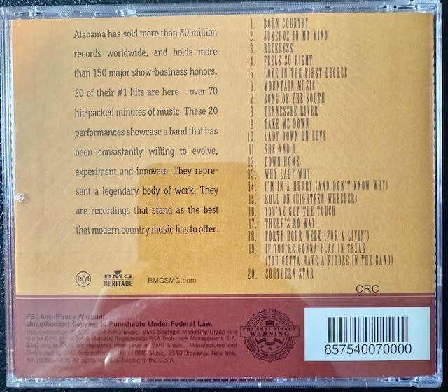 Alabama – Ultimate Alabama 20 1 Hits (CD, Compilation, 2004, RCA Nashville / BMG Heritage 82876 64196 2) - Maple City Music