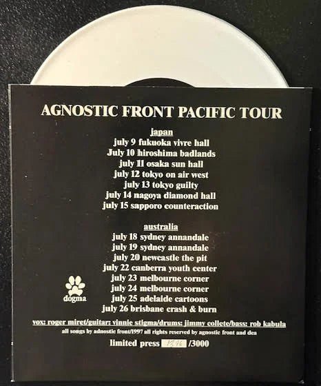 Agnostic Front – Do Or Die / Rage (7", 45 RPM, Limited Edition, Numbered, White, 1997, DEA 001 dea) - Maple City Music