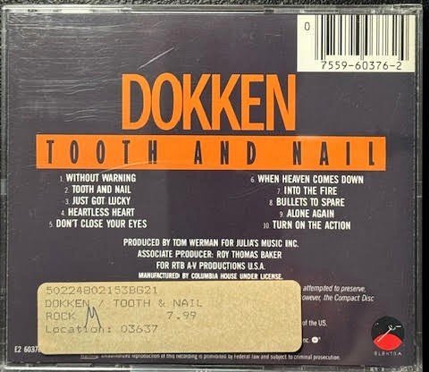 Dokken – Tooth And Nail (CD, Reissue, Elektra 9 60376-2) - Maple City Music
