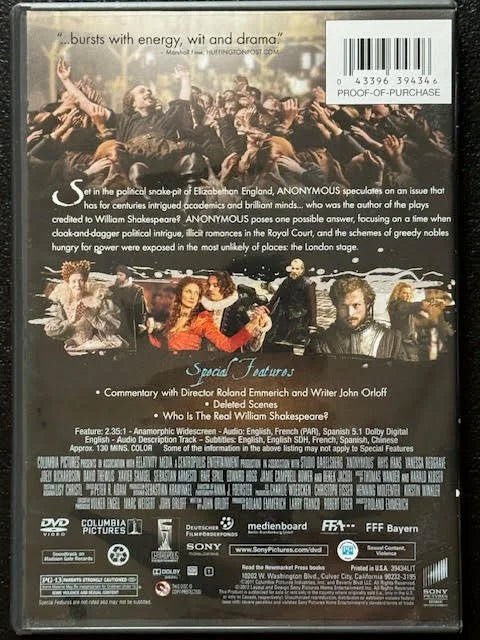 Anonymous (DVD, 2011, Sony Pictures Home Entertainment / Columbia Pictures) - Maple City Music