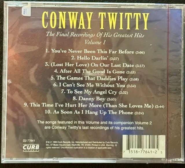Conway Twitty – The Final Recordings Of His Greatest Hits Volume 1 (CD, 1993, Curb Records D2-77641) - Maple City Music