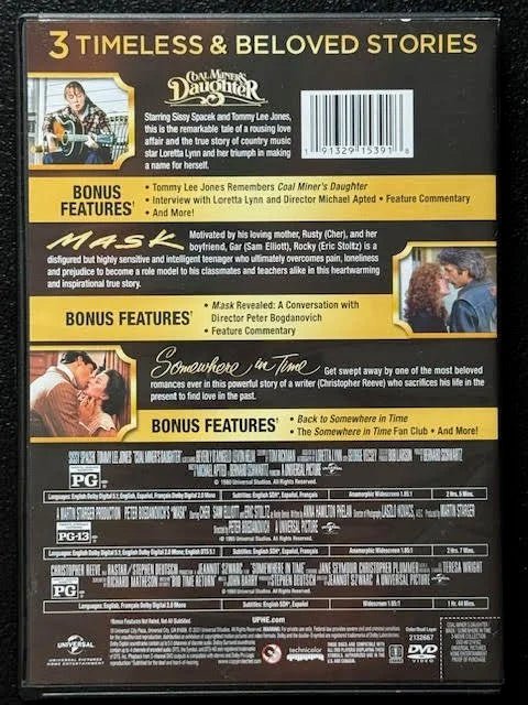 3-Movie Collection — Coal Miner's Daughter / Mask / Somewhere in Time (DVD, Multi-Film Collection, Universal Pictures Home Entertainment) - Maple City Music