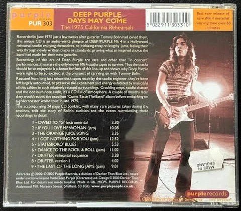 Deep Purple – Days May Come And Days May Go (The California Rehearsals ∙ June 1975) (CD, 2000, Purple Records PUR 303) - Maple City Music