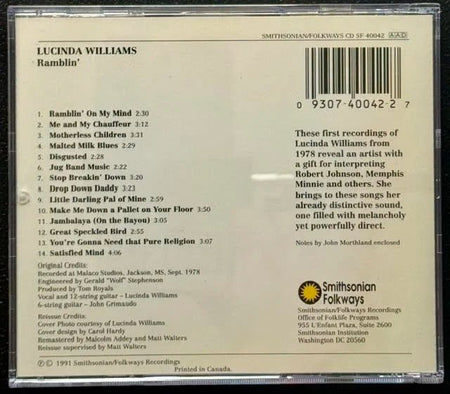 Lucinda Williams – Ramblin' (CD, Reissue, Remastered, Smithsonian Folkways CD SF 40042) - Maple City Music
