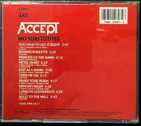 Accept – No Substitutes (CD, Compilation, 1992, Sony Music Special Products A 22627) - Maple City Music