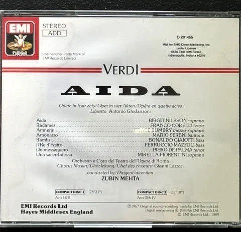 Giuseppe Verdi – Aida (2CD, 1989, EMI DRM D 201455) - Maple City Music