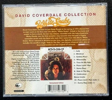 David Coverdale – Whitesnake (CD, Album, Reissue, Remastered, 2000, Spitfire Records 5075-2) - Maple City Music