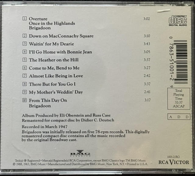 Alan Jay Lerner & Frederick Loewe – Brigadoon (CD, 1988, RCA Victor 51001-2-RG)