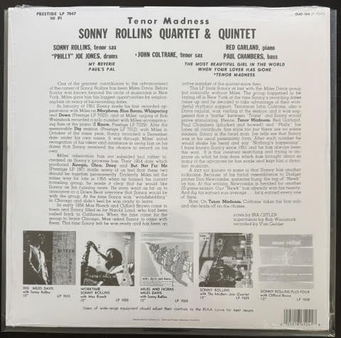 Sonny Rollins Quartet – Tenor Madness (LP, Album, Reissue, Repress, Mono, 2015, Original Jazz Classics OJC-124)